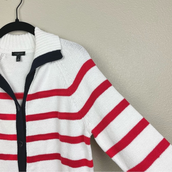 Talbots Women's Medium Sailor Collar Cardigan in Americana Stripe 100% Cotton - Picture 7 of 16